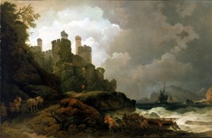 Un bateau de pêche tiré à terre, près du château de Conwy (Pays de Galles) - Philip James de (1740 1812) Loutherbourg