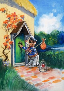 La souris de la ville et la souris de la campagne (gouache sur papier)
