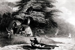 Cabane fuégienne à Hope Harbour dans le canal de Magellan, gravée par S. Bull, 1838 - Philip Parker King