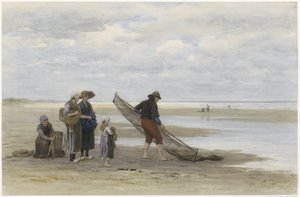 Pêcheur de crevettes sur la plage