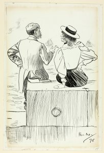 Homme et femme assis sur un quai