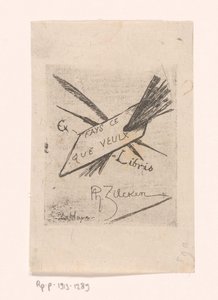 Ex libris avec plumes, pinceaux et palette - Philip Zilcken
