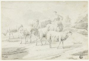 Bergère et moutons - Philipp Peter Roos