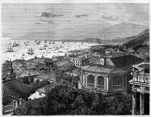 Vue de la baie de Hong Kong. Gravure d