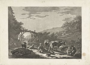 Paysage avec laitière et pont en bois - Philippe Cardon