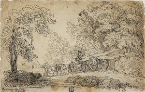 Transport de grumes dans une forêt (recto) ; croquis de personnes dans diverses activités (verso) - Philippe Jacques de Loutherbourg II