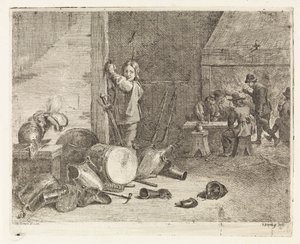 Intérieur avec garçon près d