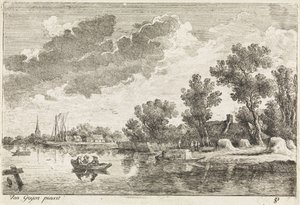 Paysage fluvial avec bateau à rames - Philippe Lambert Joseph Spruyt