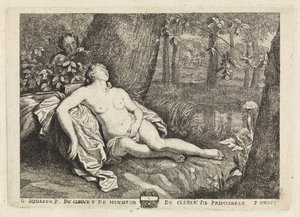 Nymphe endormie espionnée par un satyre