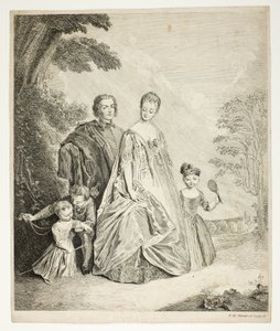 La promenade en famille, également appelée Philippe Mercier, sa première femme et famille - Philippe Mercier