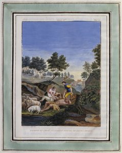 Daphnis et Chloe délivrent Dorcon de leurs chiens (Illustration de Les Amours pastorales de Daphnis et Chloe)
