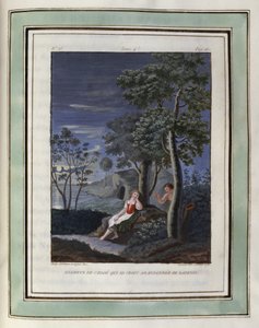 Regrets de Chloé qui se croit abandonnée de Daphnis. Dessin de Philippe d