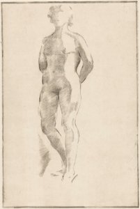 Femme nue debout avec les mains dans le dos