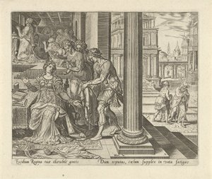 Esther apprend de ses servantes que Mardochée porte des vêtements de deuil - Philips Galle