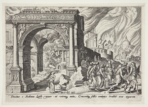Lot et sa famille quittant Sodome en flammes - Philips Galle
