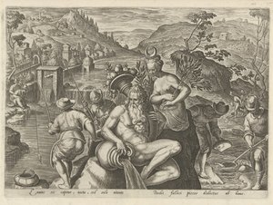Pêche nocturne à la ligne (Jachttaferelen, In quibus omne genus venationis, aucupij, piscatusque) - Philips Galle