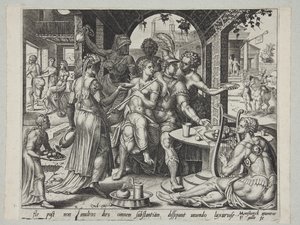Le fils prodigue dilapidant son héritage avec des prostituées - Philips Galle