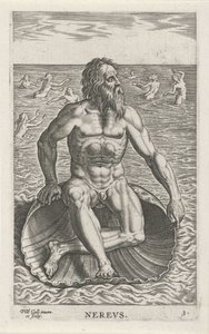 Dieu de la mer Nérée (Rivier- en zeegoden, Semideorum Marinorum amnicorumque sigillariae imagines perelegantes) - Philips Galle