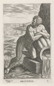 Dieu de la mer Protée (Prothevs, Rivier- en zeegoden, Semideorum Marinorum amnicorumque sigillariae imagines perelegantes) - Philips Galle