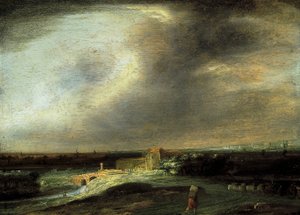 Paysage avec une ville lointaine - Philips Koninck