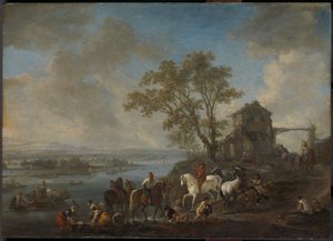 Étang à chevaux sur une rivière - Philips Wouwerman