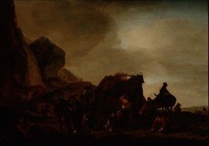 Voyageurs et mendiants près d