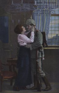 Soldat allemand disant adieu à sa femme avant de partir à la guerre (photo en couleur) - Photographer German