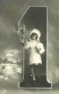 Carte de Nouvel An avec petite fille en capuche de fourrure - Photographer German