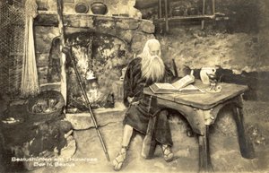 Figure de saint Béat, grottes de Béat, Beatenberg, Suisse (photo n/b)