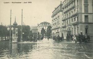 Inondations, Lucerne, Suisse (photo n/b)