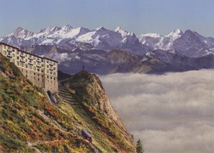 Stanserhorn 1900m train et hôtel avec les Alpes bernoises (colour photo) - Photographer Swiss