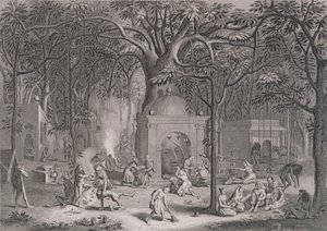 Fakirs hindous pratiquant leurs rites superstitieux, gravés par Bell, de Religion mondiale, publiée par A. Fullarton & Co.