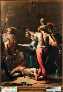 La Décollation de Saint Jean-Baptiste (décapitation de Saint Jean-Baptiste). La tête du saint est placée sur un plateau - Peinture de Pier Francesco Mazzuchelli dit il Morazzone (1573-1626)