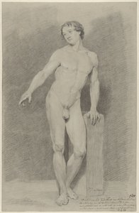 Homme nu debout, bras tendu, vers la gauche