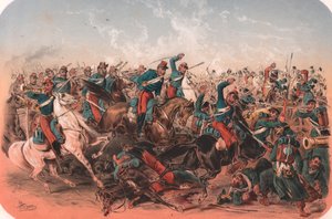 Scène de bataille, Guerre de Crimée, lithographie en couleur, 29x20 cm, tirée d