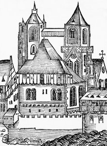 Abbaye de Montecassino, gravure allemande, tirée de la Chronique de Nuremberg (Liber Chronicarum) par Hartmann Schedel - Blaise Nicolas Le Sueur