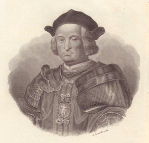 Portrait du chef militaire et homme politique italien Gian Giacomo Trivulzio (1440-1518), gravure sur cuivre par Locatelli - Blaise Nicolas Le Sueur