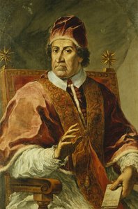 Portrait du Pape Clément XI, assis mi-longueur, portant des robes papales, tenant une lettre