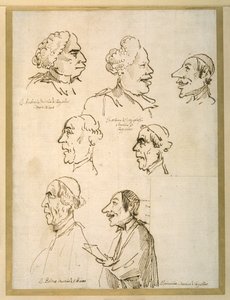 Sept profils caricaturés de quatre chanteurs des chapelles papales