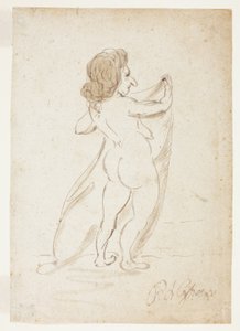 Femme nue debout tenant un voile
