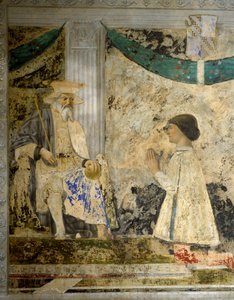 Portrait de Sigismondo Pandolfo Malatesta (1417-1468) en prière devant San Sigismondo. Fresque de Pietro di Benedetto dei Franceschi dit Piero della Francesca (1422-1492)