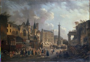 Spectacle forain à un carrefour imaginaire à Paris, vers 1770 - Pierre Antoine Demachy