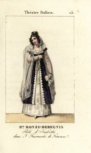Mme. Ronzi-Debegnis dans I Fuoruscit di Firenze, Théâtre Italien (gravure)
