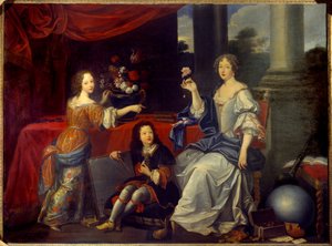 Portrait de Louise Françoise de La Baume Le Blanc, duchesse de La Vallière (Madame de La Vallière) (1644-1710), favorite de Louis XIV et ses enfants Mademoiselle de Blois et le comte de Vermandois. Peinture de Pierre Mignard (1612-1695) 17e siècle