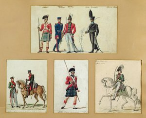 Les uniformes des soldats écossais et des officiers prussiens, anglais, hanovriens et russes en 1814
