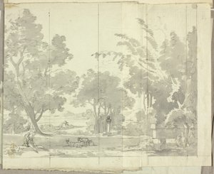 Paysage fantastique avec ruines et personnages