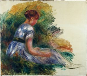 Alice Gamby dans le jardin, jeune fille assise dans l