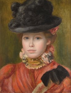 Fille au chapeau noir avec des fleurs rouges, vers 1890 - Pierre Auguste Renoir