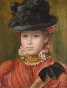 Jeune fille au chapeau noir et fleur rouge - Pierre Auguste Renoir