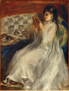 Jeune femme lisant en blanc - Pierre Auguste Renoir